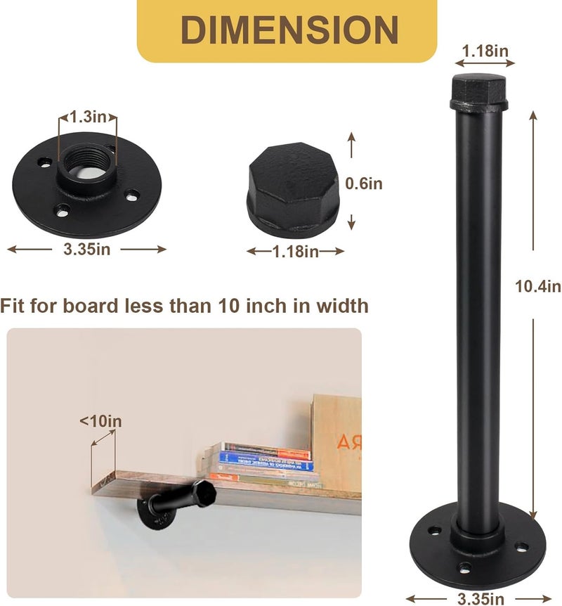 Pintuson 6 Pcs Industrial Pipe Clothes Bar 10 Inch - Wall Mount Clothing Rack - Face Out Closet Rods for Hanging Clothes Commercial Retail Boutique Laundry Shirt Display - Black - Image 2